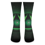 Green Masonic Eye Print Crew Socks