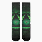 Green Masonic Eye Print Crew Socks