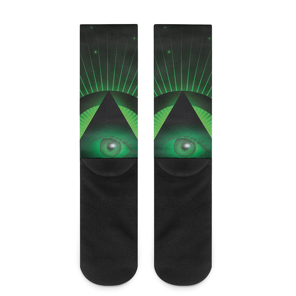 Green Masonic Eye Print Crew Socks