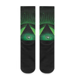 Green Masonic Eye Print Crew Socks