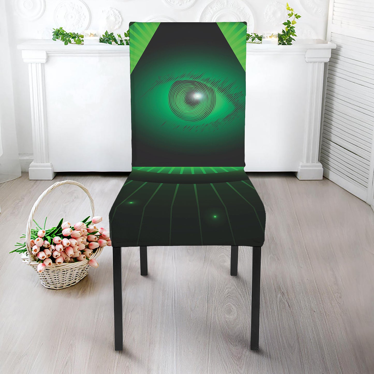 Green Masonic Eye Print Dining Chair Slipcover