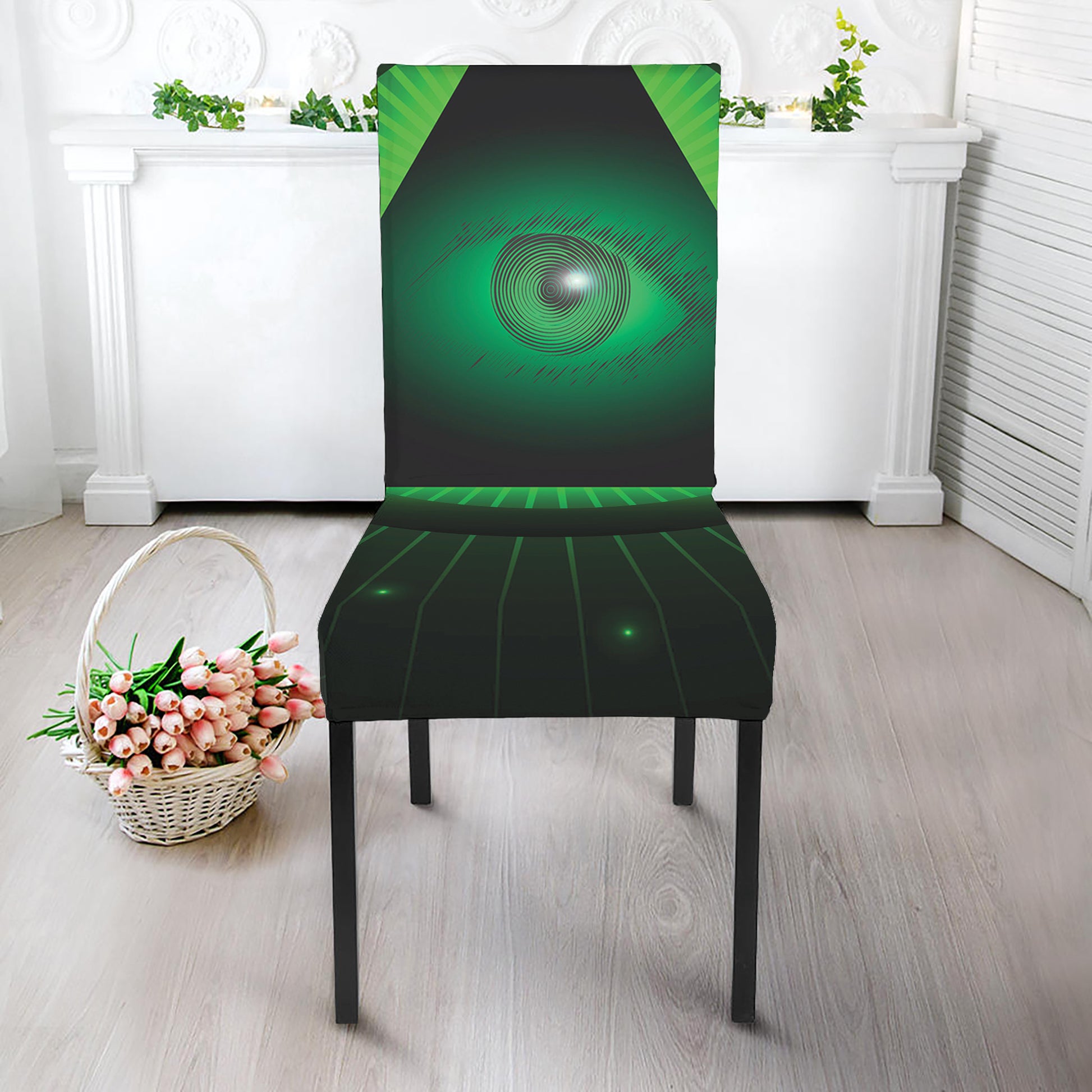 Green Masonic Eye Print Dining Chair Slipcover