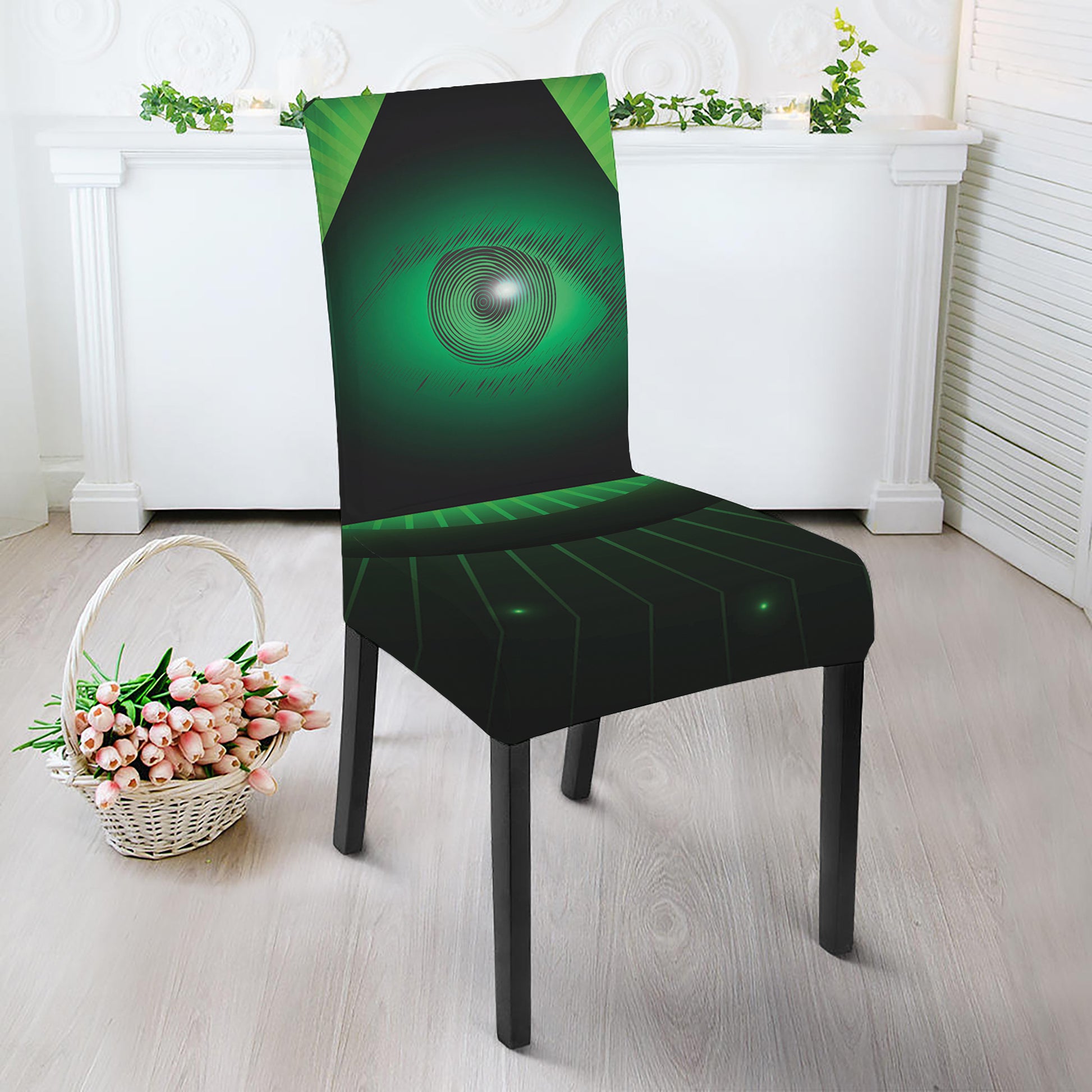 Green Masonic Eye Print Dining Chair Slipcover