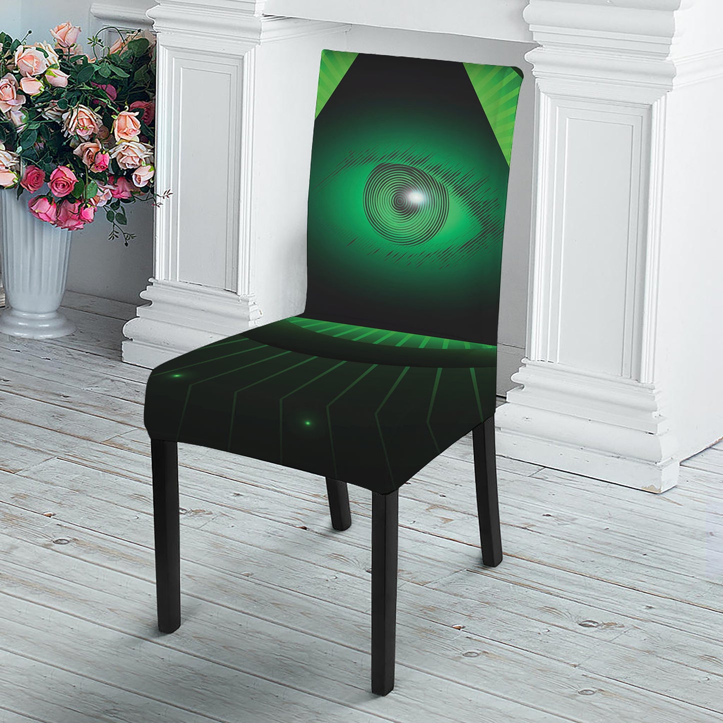 Green Masonic Eye Print Dining Chair Slipcover