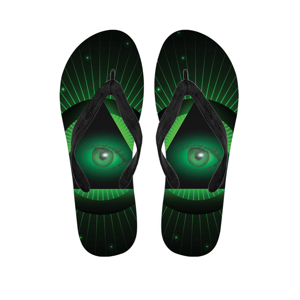 Green Masonic Eye Print Flip Flops
