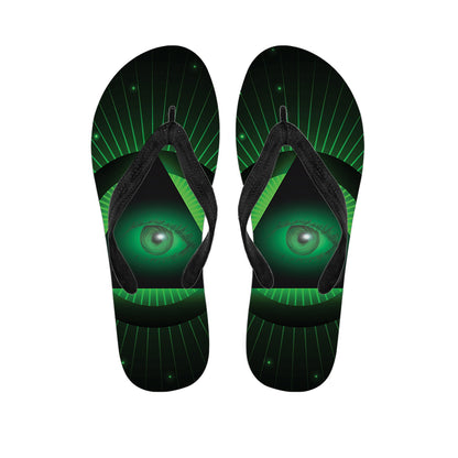Green Masonic Eye Print Flip Flops