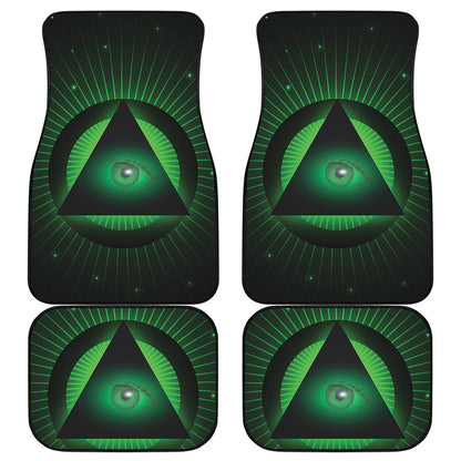Green Masonic Eye Print Front and Back Car Floor Mats