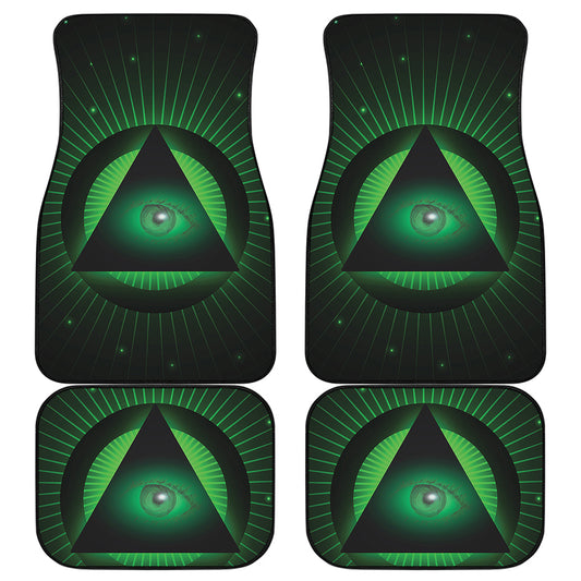 Green Masonic Eye Print Front and Back Car Floor Mats