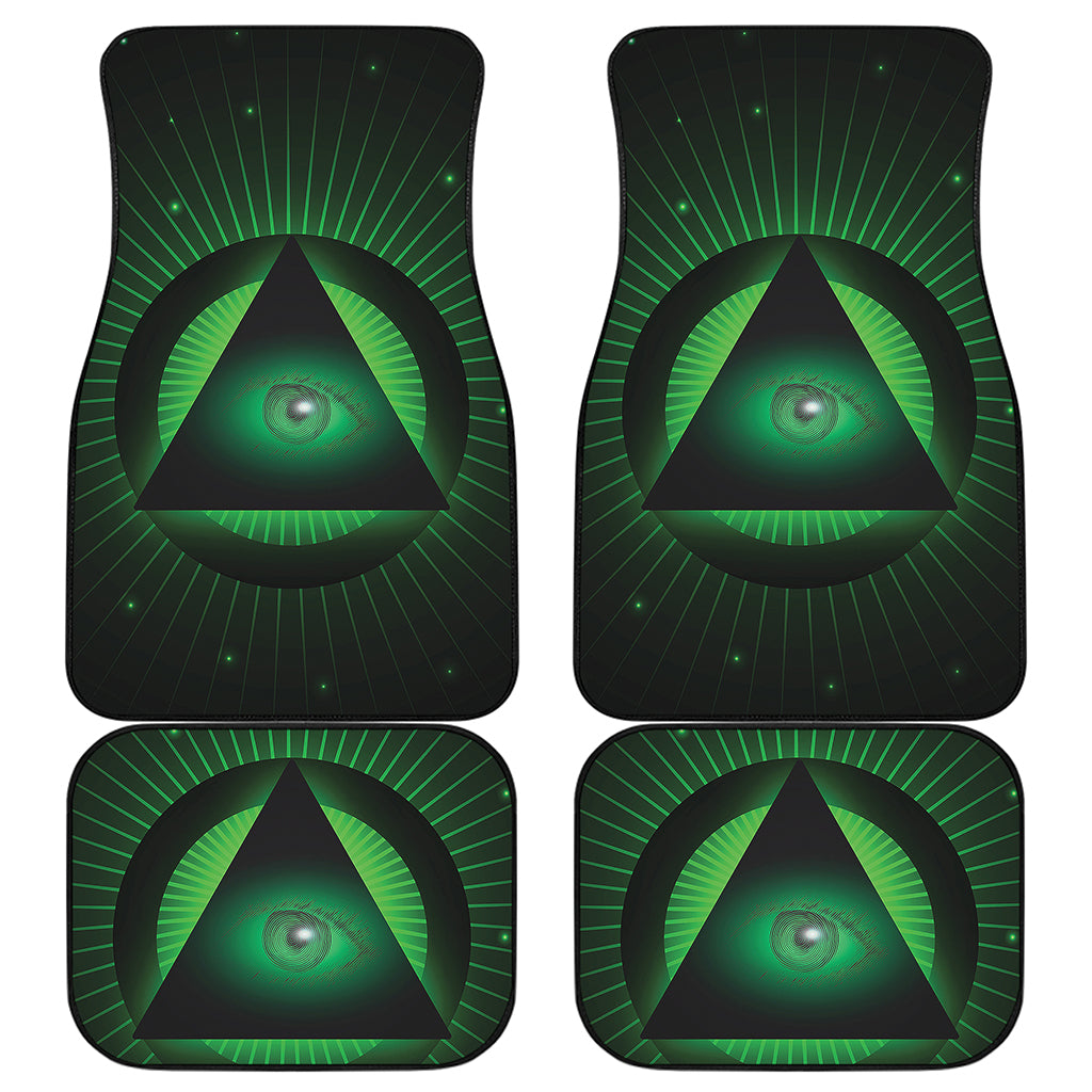 Green Masonic Eye Print Front and Back Car Floor Mats