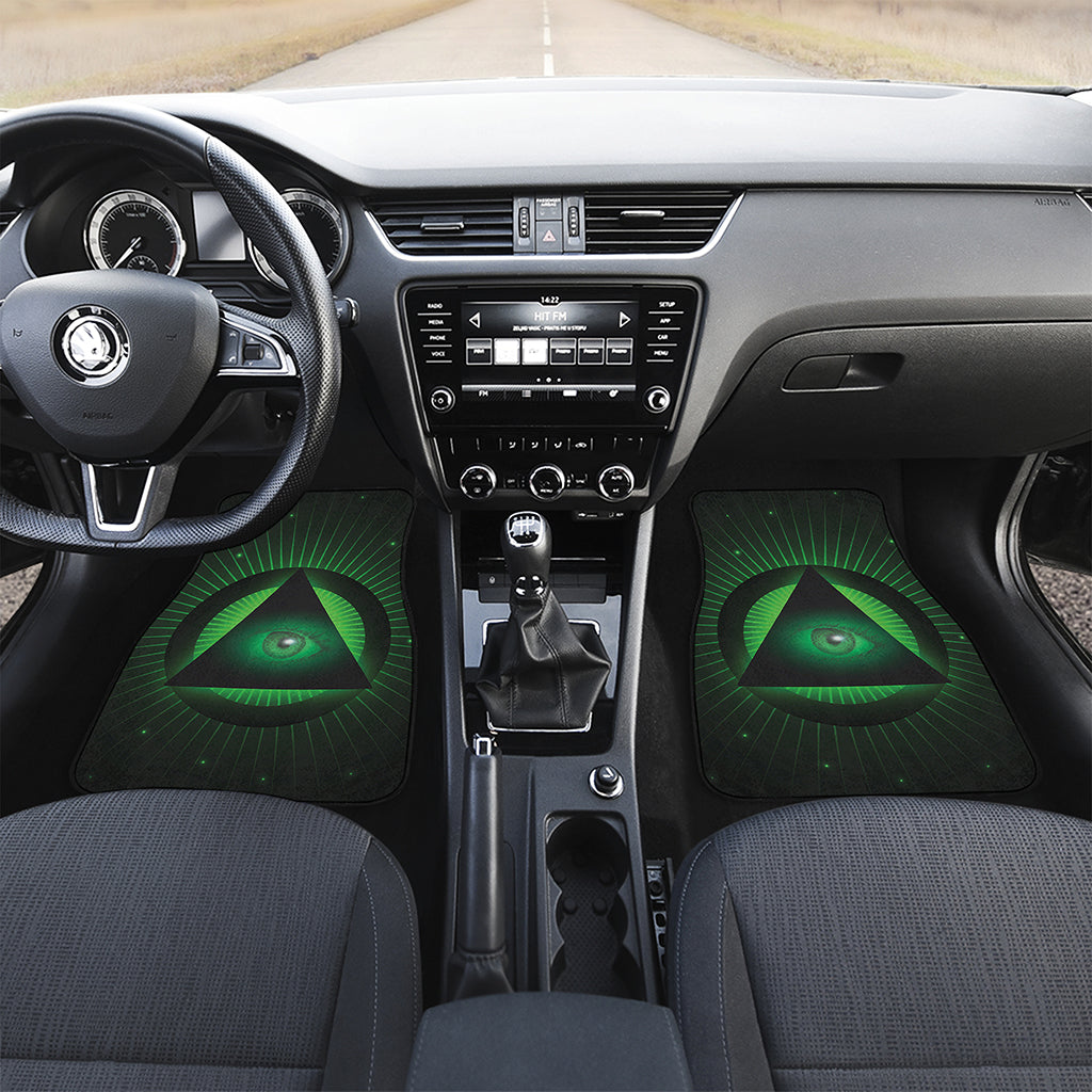 Green Masonic Eye Print Front and Back Car Floor Mats