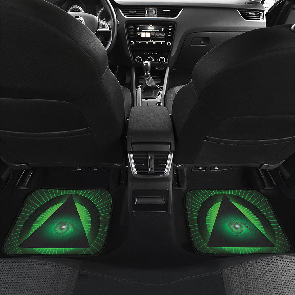 Green Masonic Eye Print Front and Back Car Floor Mats
