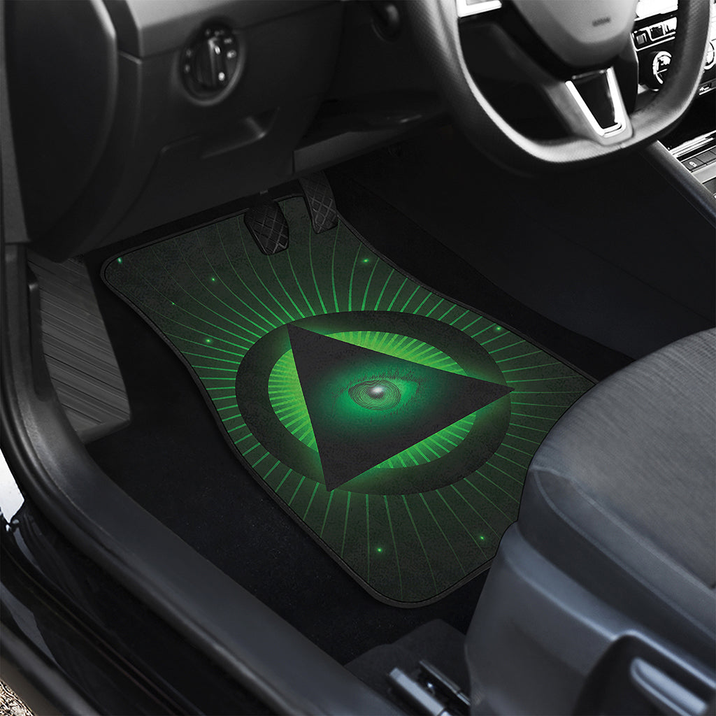 Green Masonic Eye Print Front and Back Car Floor Mats