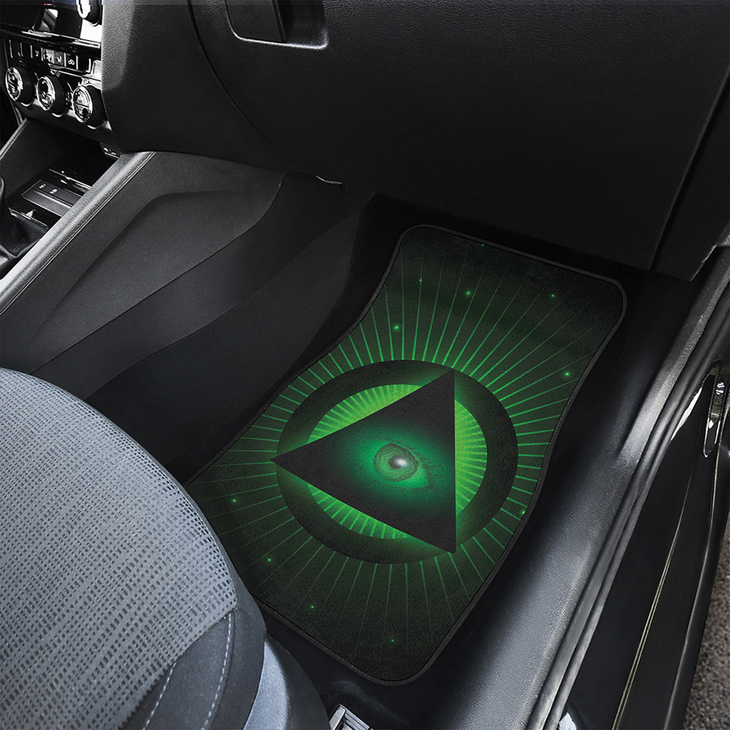 Green Masonic Eye Print Front and Back Car Floor Mats