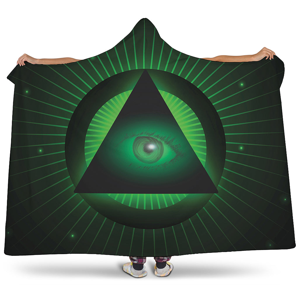 Green Masonic Eye Print Hooded Blanket