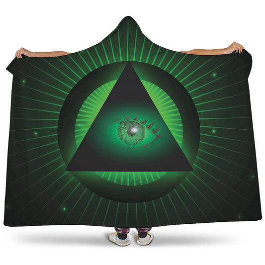Green Masonic Eye Print Hooded Blanket