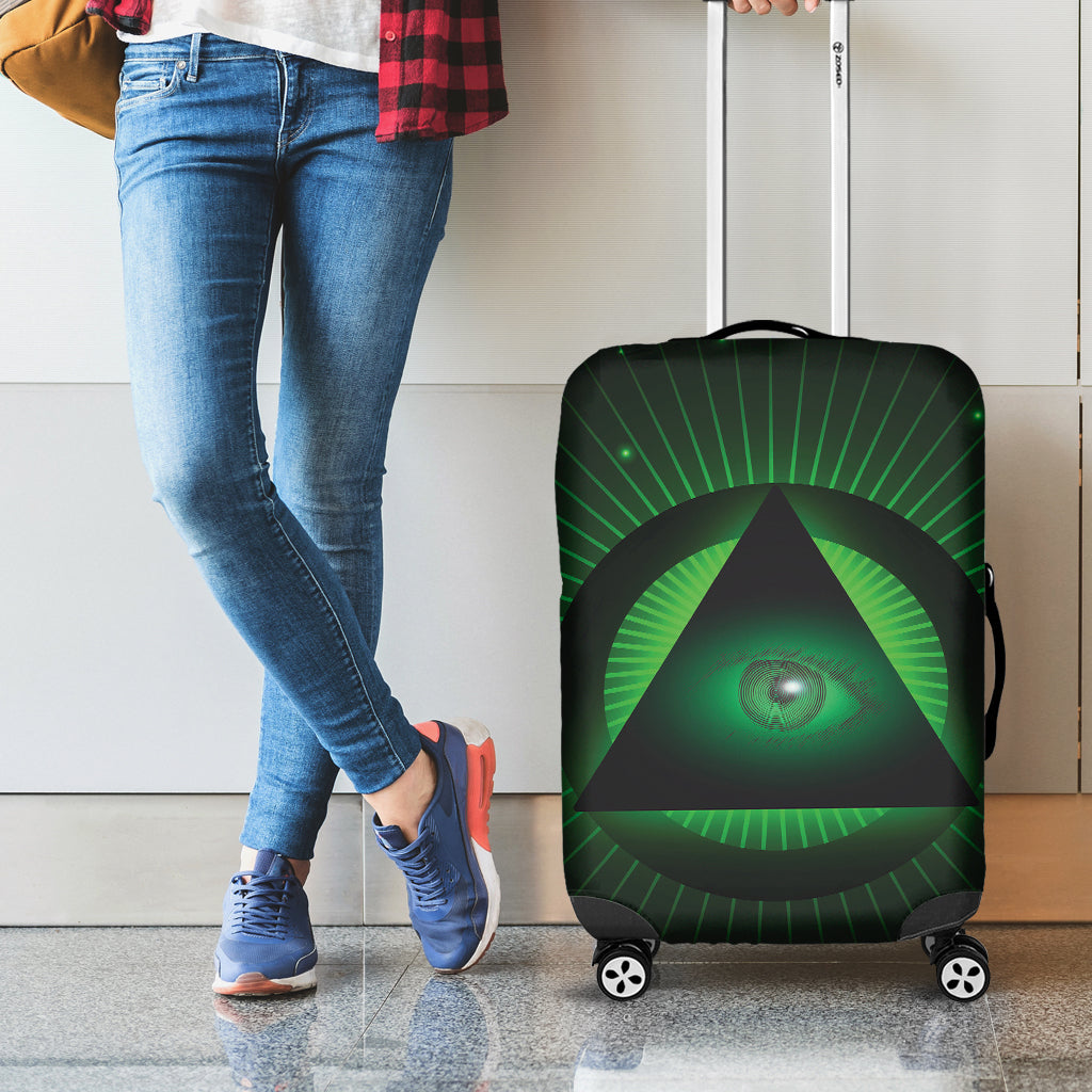 Green Masonic Eye Print Luggage Cover