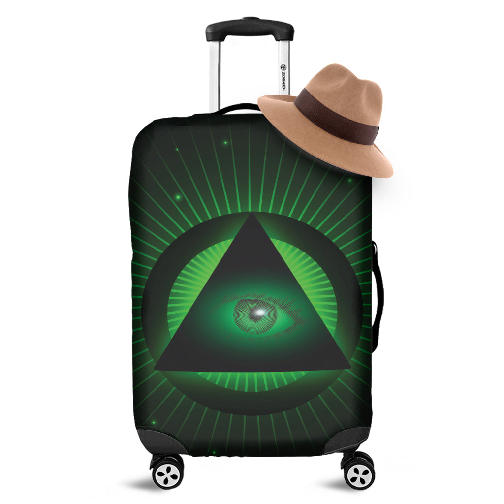 Green Masonic Eye Print Luggage Cover