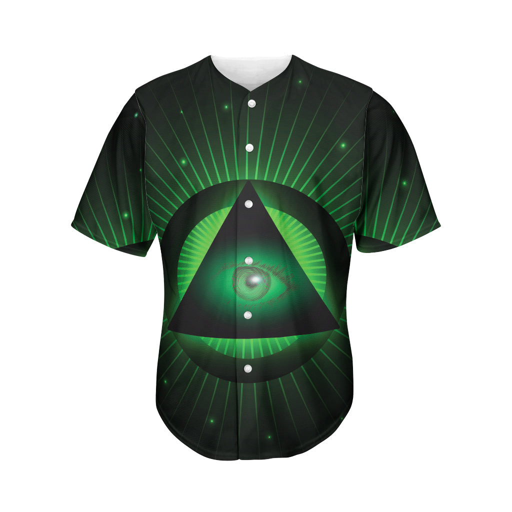 Green Masonic Eye Print Men's Baseball Jersey