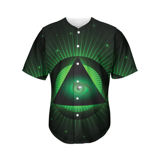 Green Masonic Eye Print Men's Baseball Jersey