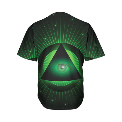 Green Masonic Eye Print Men's Baseball Jersey