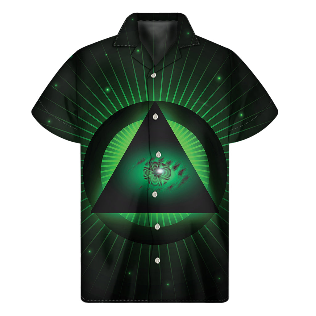 Green Masonic Eye Print Men's Short Sleeve Shirt