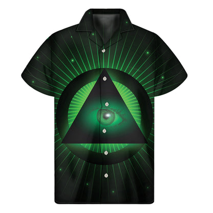 Green Masonic Eye Print Men's Short Sleeve Shirt