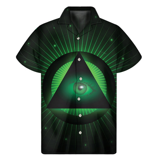 Green Masonic Eye Print Men's Short Sleeve Shirt