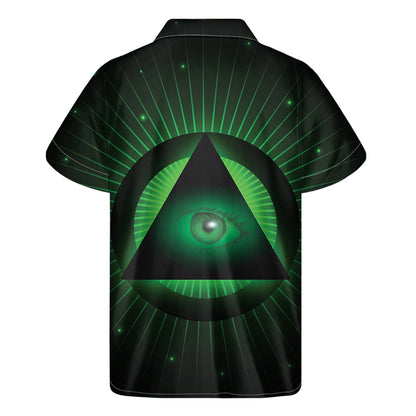 Green Masonic Eye Print Men's Short Sleeve Shirt