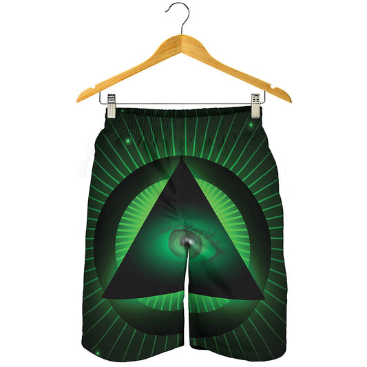 Green Masonic Eye Print Men's Shorts