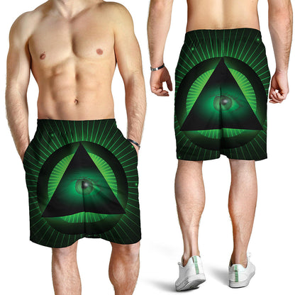 Green Masonic Eye Print Men's Shorts