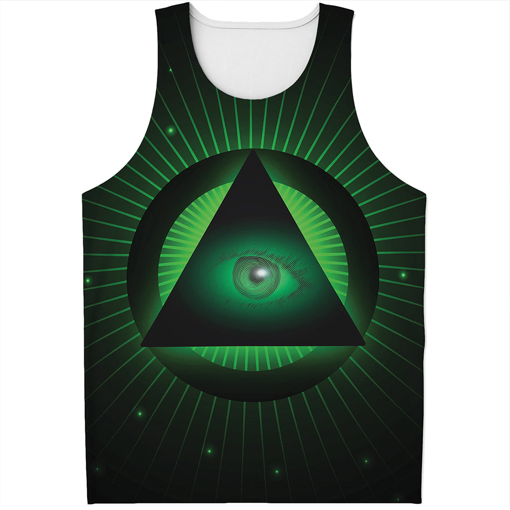 Green Masonic Eye Print Men's Tank Top