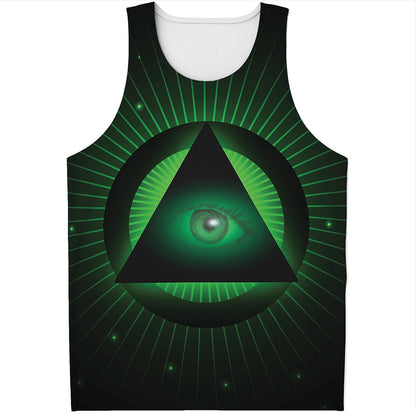 Green Masonic Eye Print Men's Tank Top