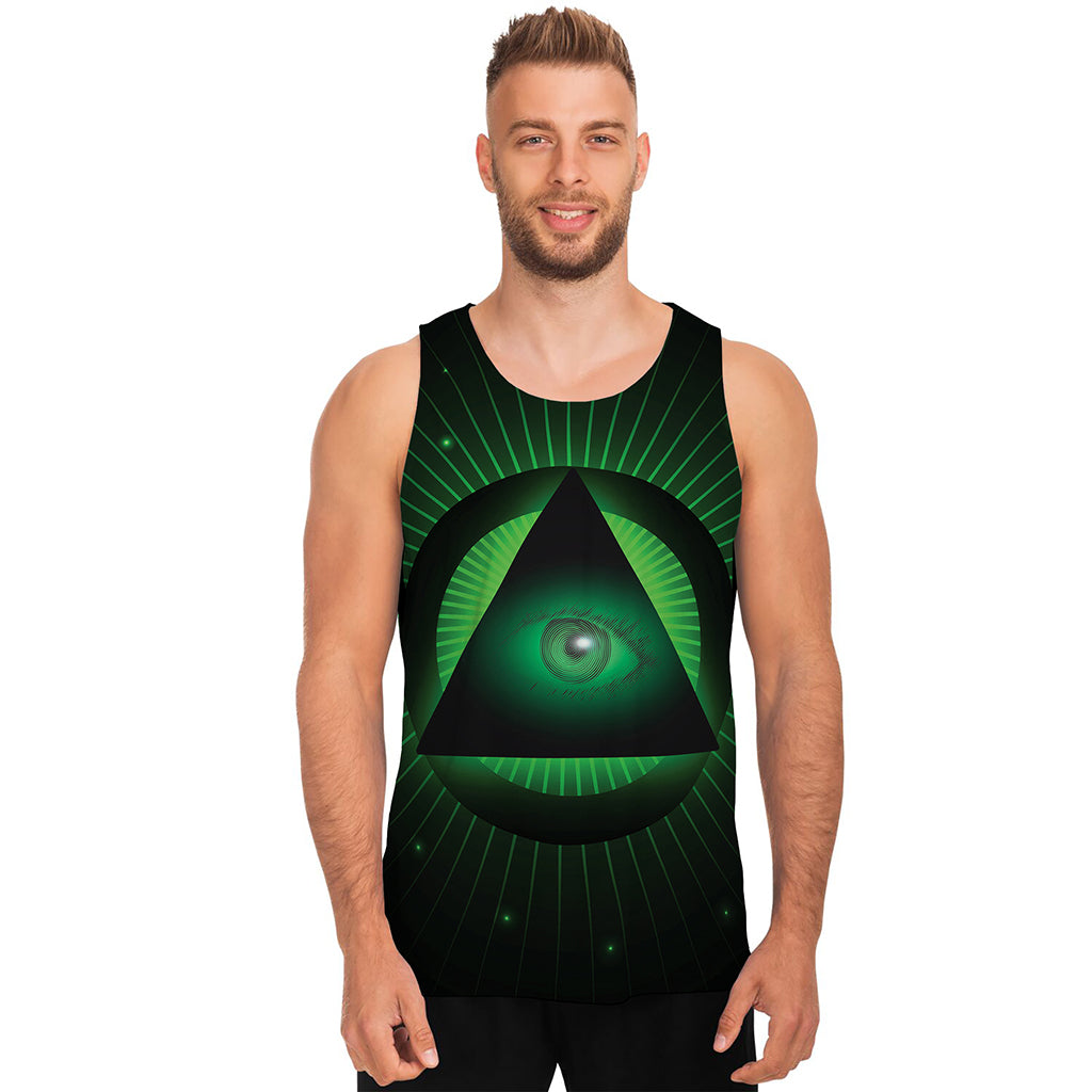 Green Masonic Eye Print Men's Tank Top