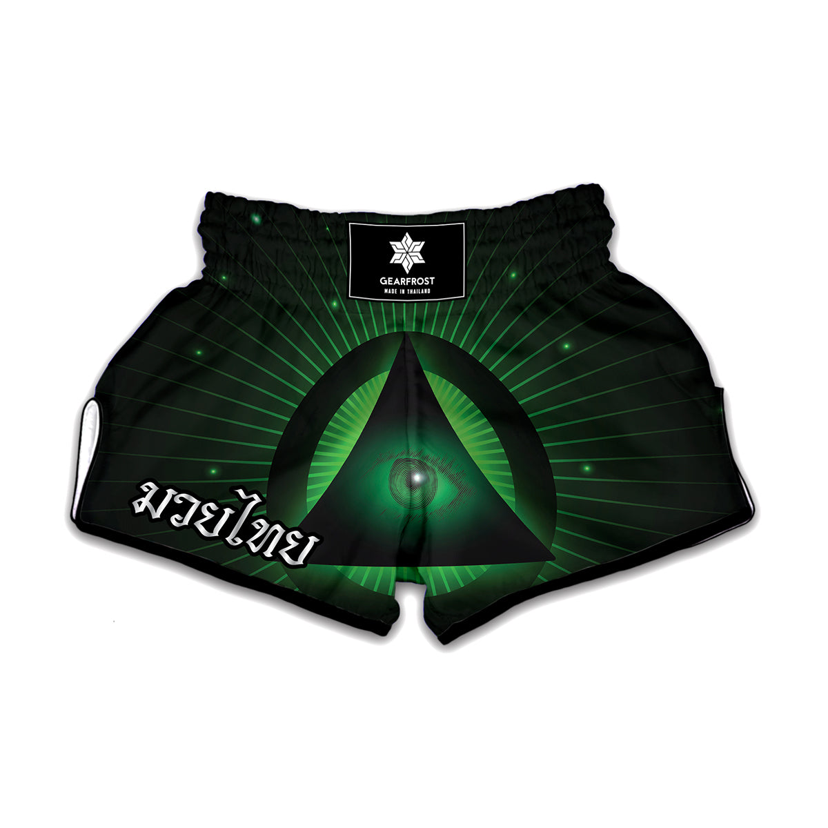 Green Masonic Eye Print Muay Thai Boxing Shorts