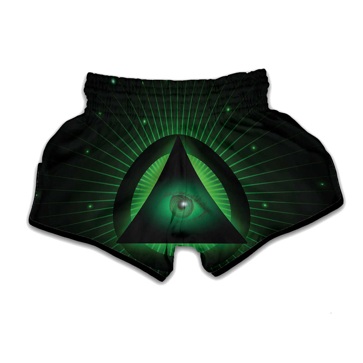 Green Masonic Eye Print Muay Thai Boxing Shorts