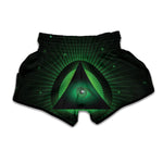 Green Masonic Eye Print Muay Thai Boxing Shorts