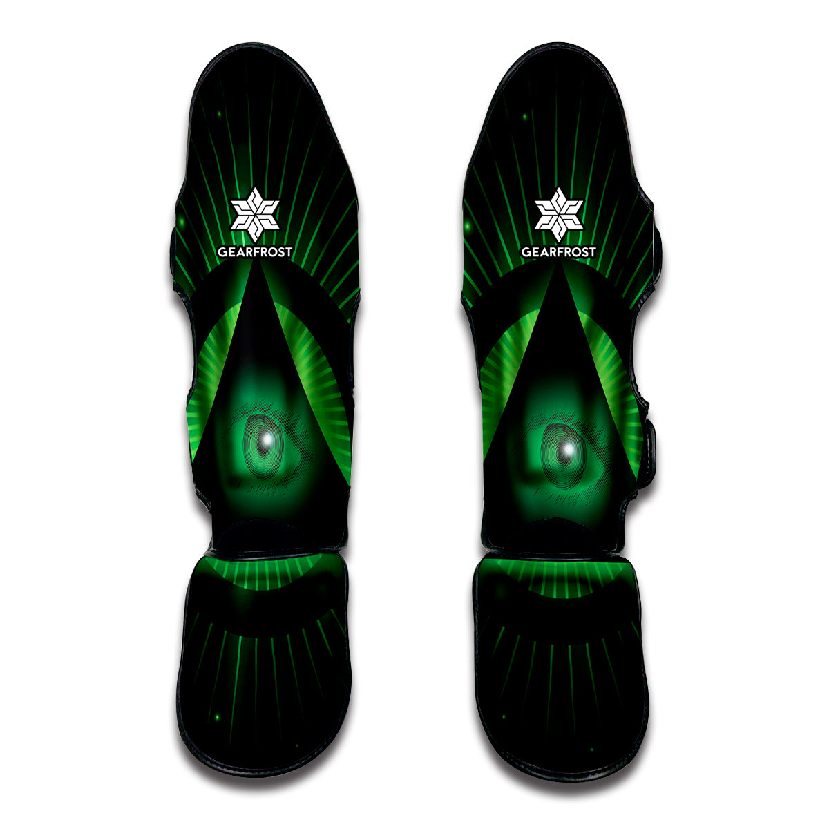 Green Masonic Eye Print Muay Thai Shin Guard