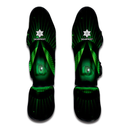 Green Masonic Eye Print Muay Thai Shin Guard