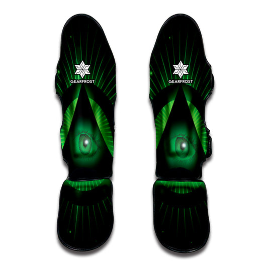 Green Masonic Eye Print Muay Thai Shin Guard