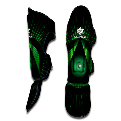 Green Masonic Eye Print Muay Thai Shin Guard