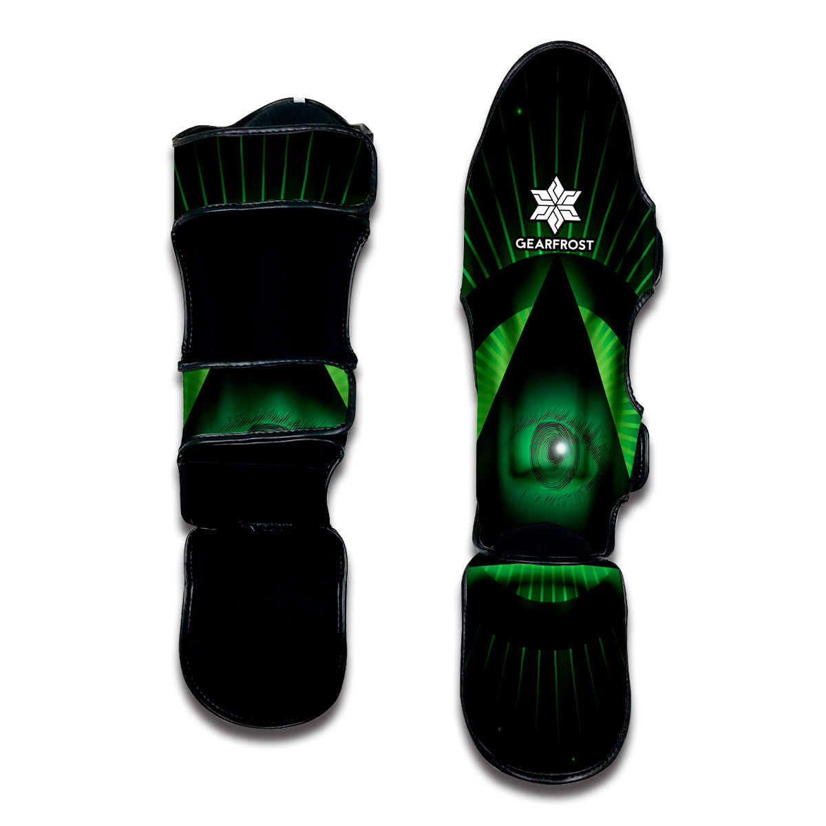 Green Masonic Eye Print Muay Thai Shin Guard