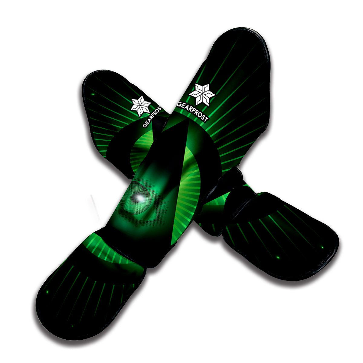 Green Masonic Eye Print Muay Thai Shin Guard
