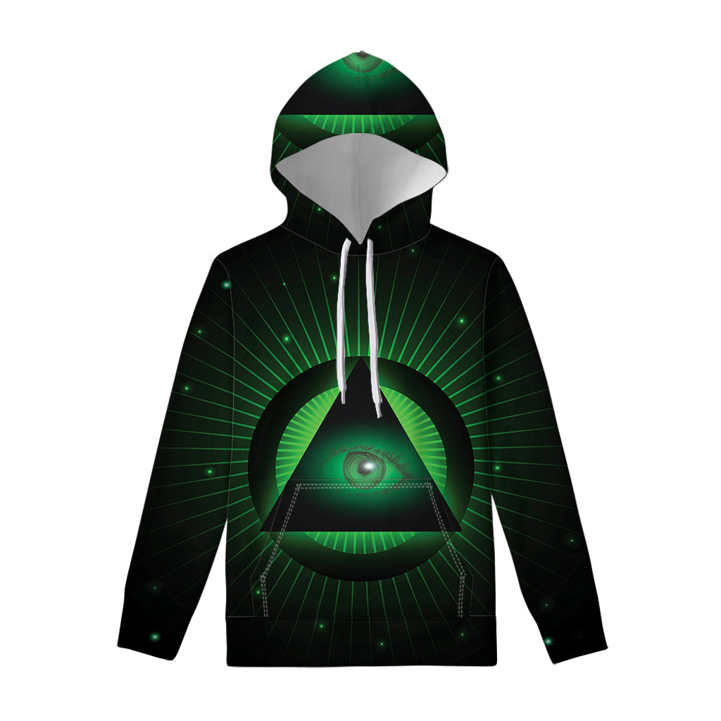 Green Masonic Eye Print Pullover Hoodie