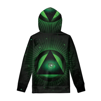 Green Masonic Eye Print Pullover Hoodie