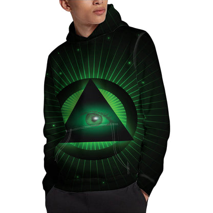 Green Masonic Eye Print Pullover Hoodie