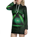 Green Masonic Eye Print Pullover Hoodie Dress