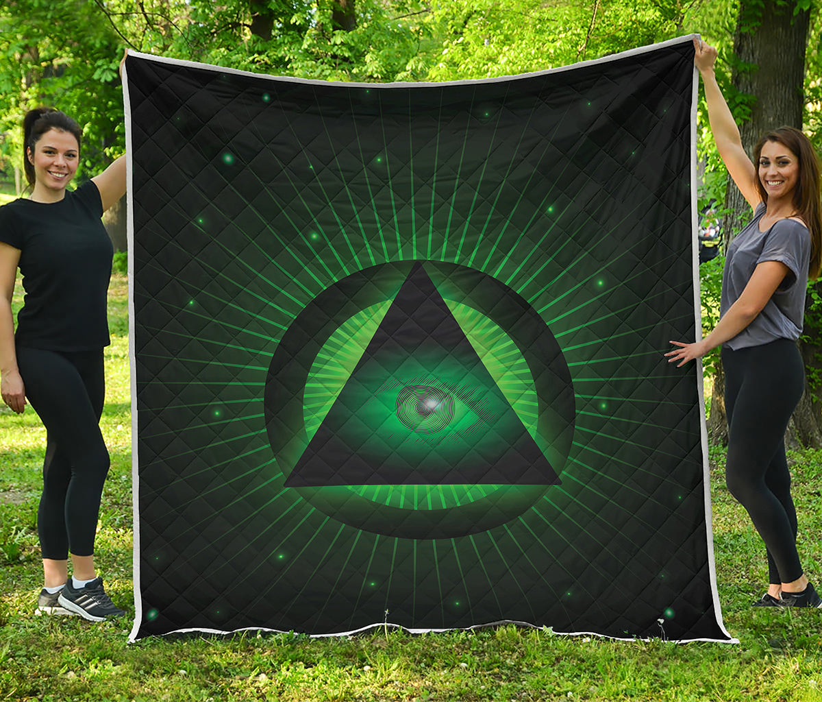 Green Masonic Eye Print Quilt