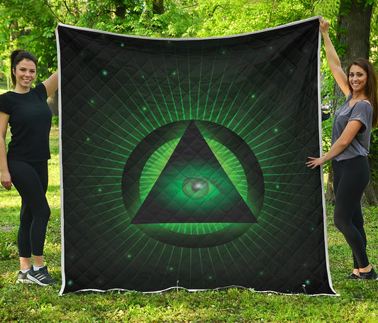 Green Masonic Eye Print Quilt