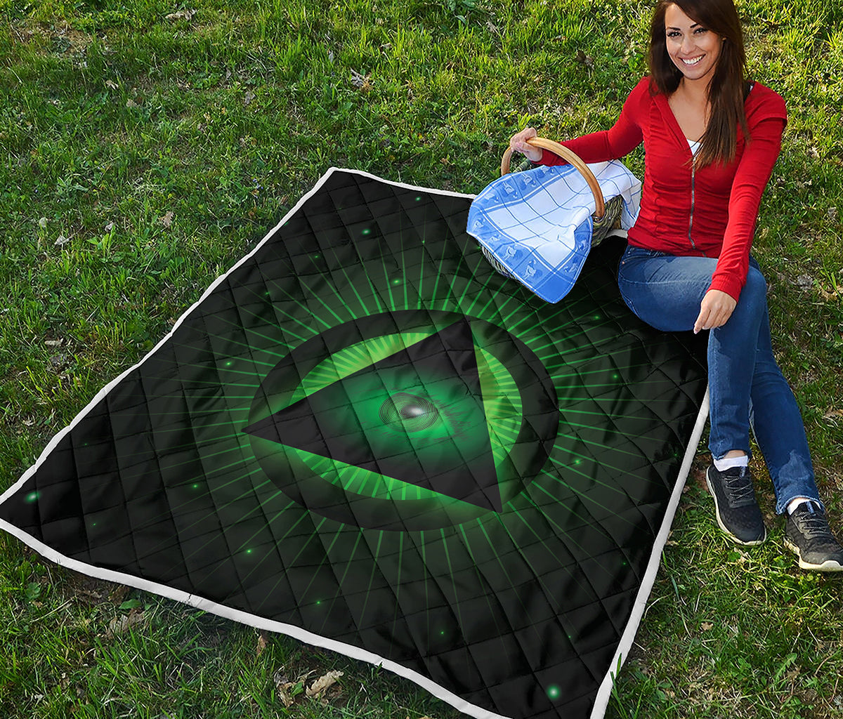 Green Masonic Eye Print Quilt