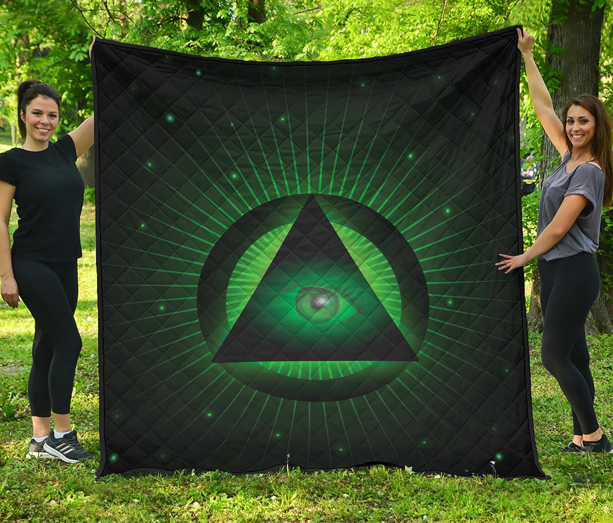 Green Masonic Eye Print Quilt